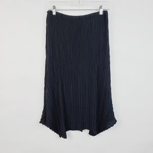 Vintage Black Sharkbite Hem Crinkled Pleat Midi Skirt Medium